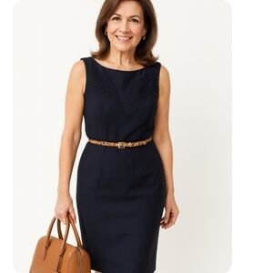 Vince Camuto Black Sleeveless Dress with faux leopard print belt, size 6